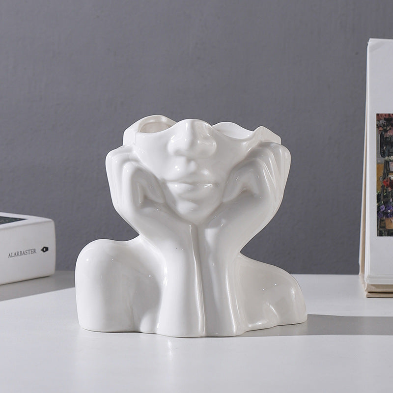 Nordic Creative White Ceramic Body Art Vase Decor